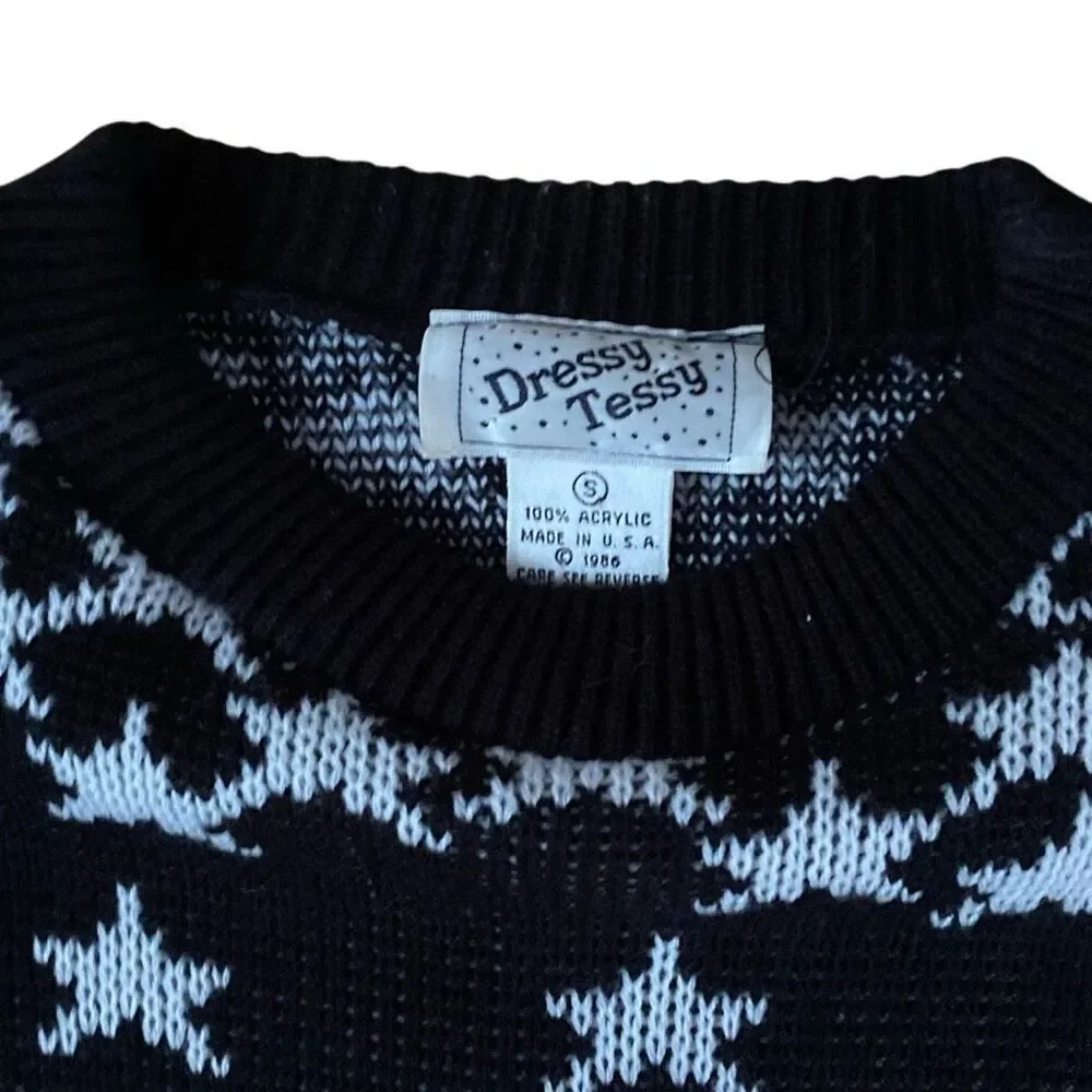 Vintage VTG 1980s Dressy Tessy New Wave Stars Pattern Sweater Dress S Granny
